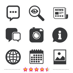 Social media icons. Chat speech bubble and Globe.
