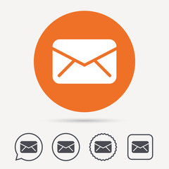 Envelope icon. Send email message sign. Internet mailing symbol. Circle, speech bubble and star buttons. Flat web icons. Vector