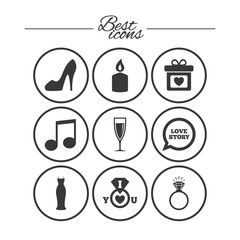 Wedding, engagement icons. Ring with diamond.