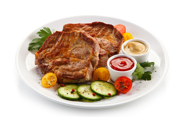 Grilled steaks and vegetables 