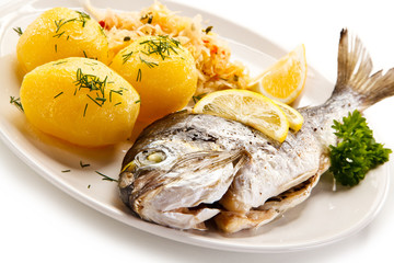 Fish dish - roasted fish and vegetables 