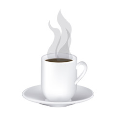 image color with hot mug of coffee serving on dish vector illustration