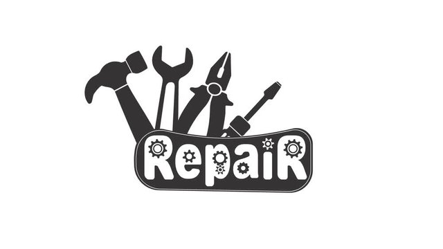 Animation company logo performing any repairs in the form army knife.