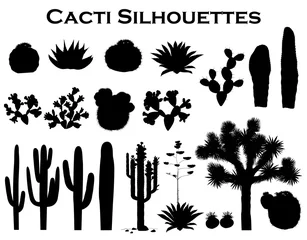 Foto op Canvas Black silhouettes of cactuses, agave, joshua tree, and prickly pear. Vector illustration © Toltemara