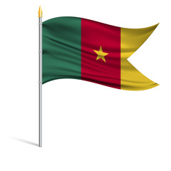 The national flag of Cameroon on a pole. The wavy fabric. The sign and symbol of the country. Realistic vector.