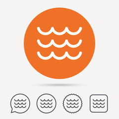 Wave icon. Water stream symbol. Circle, speech bubble and star buttons. Flat web icons. Vector