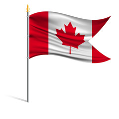 The national flag of Canada on a pole. The wavy fabric. The sign and symbol of the country. Realistic vector.