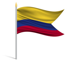 The national flag of Colombia on a pole. The wavy fabric. The sign and symbol of the country. Realistic vector.