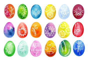 Easter eggs set watercolor template for design. Watercolour illustration for Easter holidays design on white background.