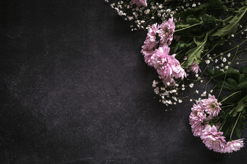 Floral background with red and white tulips and daisies