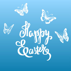 Easter vector vintage card with butterflies and phrase Happy Easter.