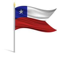 The national flag of Chile on a pole. The wavy fabric. The sign and symbol of the country. Realistic vector.