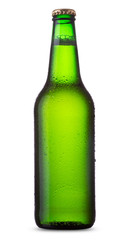 Green bottle of beer isolated on white background