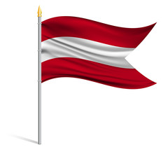The national flag of Austria on a pole. The wavy fabric. The sign and symbol of the country. Realistic vector.