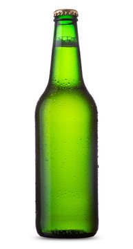 Green Bottle Of Beer Isolated On White Background