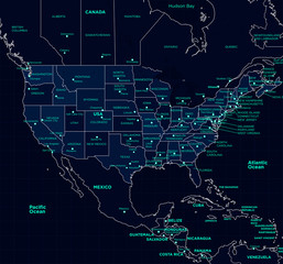Detailed map of the USA, futuristic style