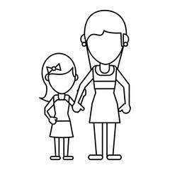 cute mom with daughter thin line vector illustration eps 10