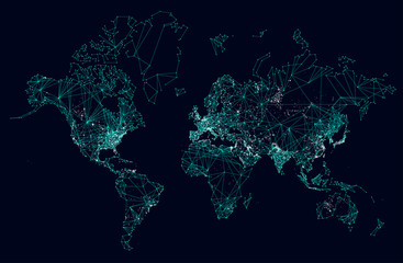 World map abstract internet connection, light urban communications