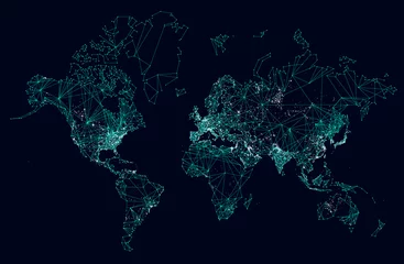 Fotobehang Wereldkaart abstracte internetverbinding, lichte stedelijke communicatie © max_776