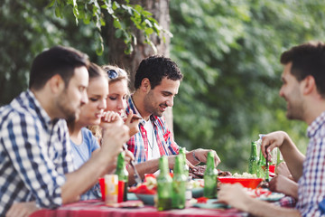 Young people in nature having fun