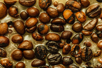 Detailed closeup of coffee in candle wax