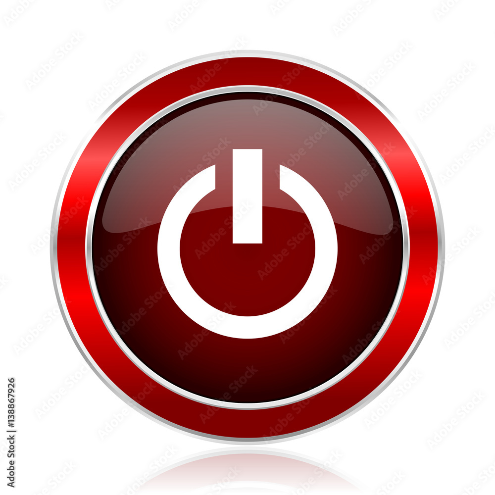 Poster power red round glossy vector web icon. circle modern design chrome metal border abstract sign for s