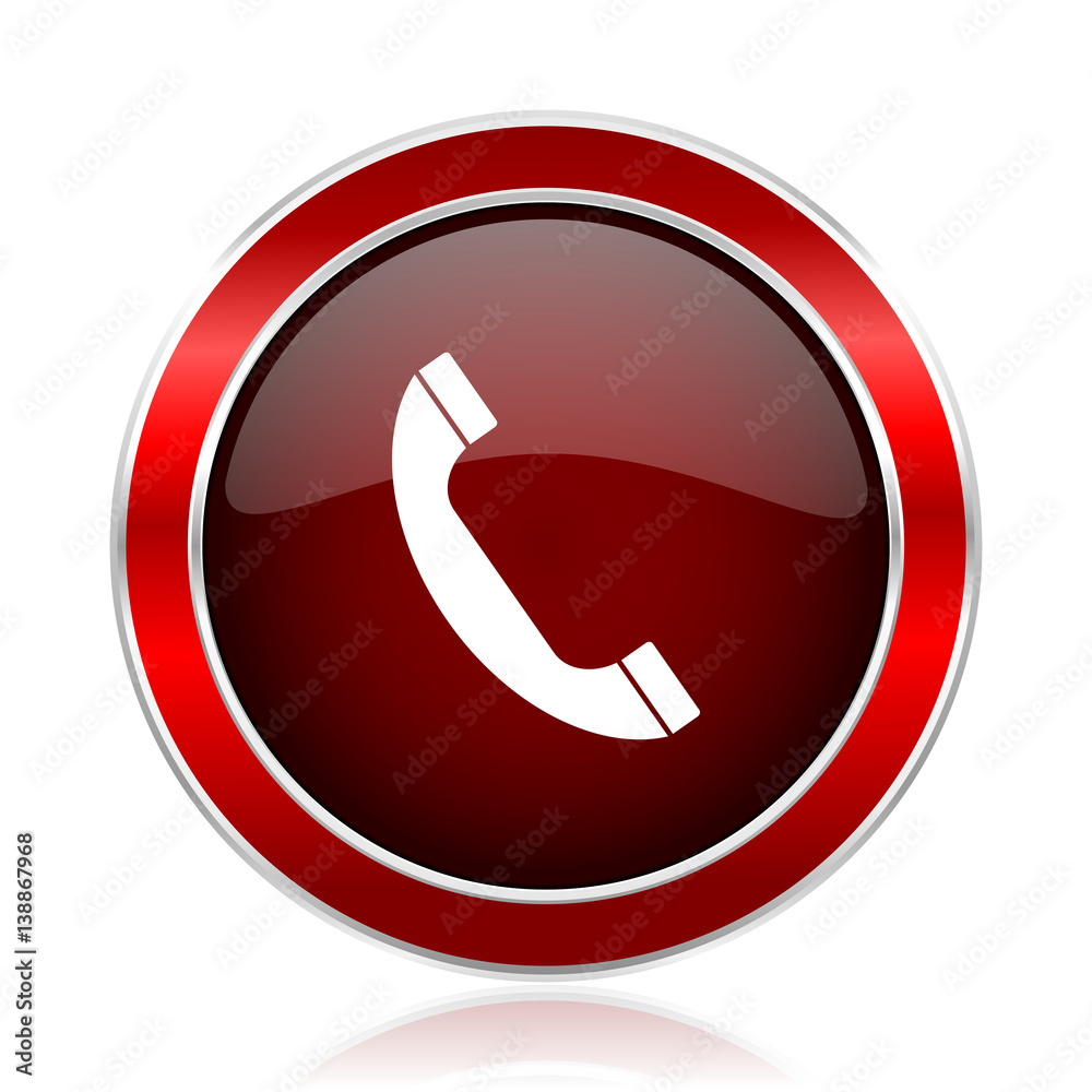 Aufkleber phone red round glossy vector web icon. circle modern design chrome metal border abstract sign for s