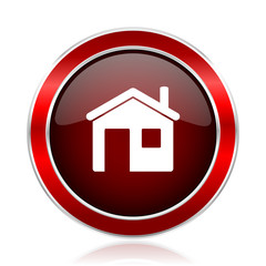 House red round glossy vector web icon. Circle modern design chrome metal border abstract sign for smartphone applications