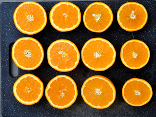 Orange slides on dark tray