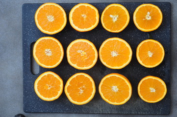 Orange slides on dark tray