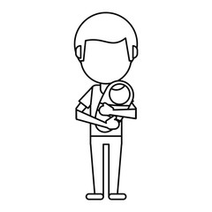 dad carrying her baby thin line vector illustration eps 10