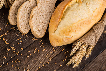 Different bread and bread slices. Food background.