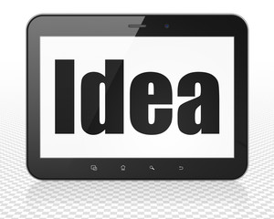 Advertising concept: Tablet Pc Computer with Idea on display