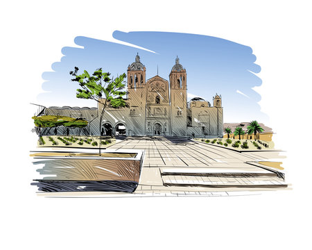 Mexico. Templo de Santo Domingo de Guzman. Hand drawn vector illustration.