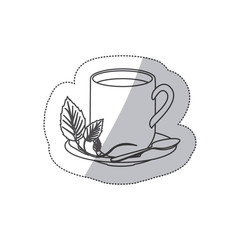grayscale contour sticker of hot mug of tea vector illustration