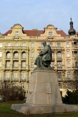 Statue of Alois Jirasek Czech writer, 1851-1930 in Jiraskovo namesti. 