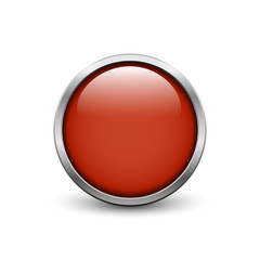 Red button with metal frame and shadow