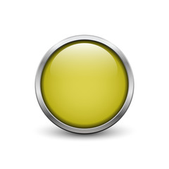 Yellow button with metal frame and shadow