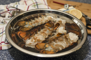 Lobster Tails Uncooked Soaking in Water 