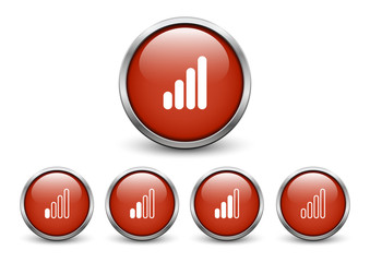 Signal of connection red buttons with metal frame and shadow