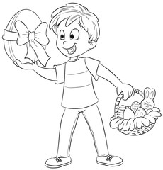 Junge sucht nach Ostereiern - Vektor-Illustration