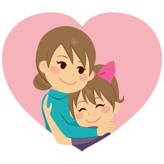 Cute little girl daughter hugging mom celebrating Mother's Day