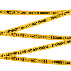 Crime scene yellow tape, police line Do Not Cross Security tape. Cartoon flat-style. Vector illustration. White background.