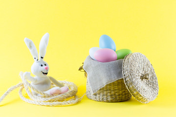 easter eggs in rustic basket
