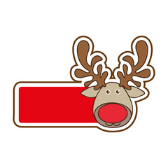 sticker with banner with face reindeer christmas animal vector illustration