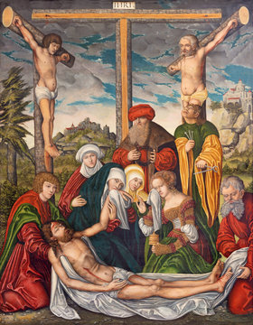 BERLIN, GERMANY, FEBRUARY - 16, 2017: The painting of Deposition of the Cross in church Marienkirche from workroom of Lucas Cranach (1536).