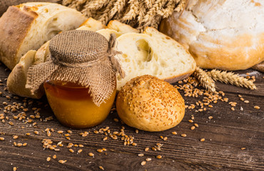 Different bread and bread slices. Food background.