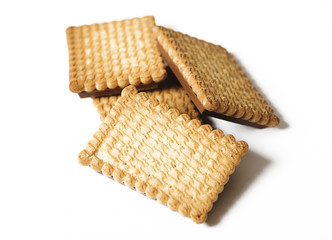 Cookies with chocolate on white background. Isolated. Horizontal shoot.