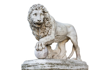 Fototapeta na wymiar Lion Statue in Florence Italy Isolated on White
