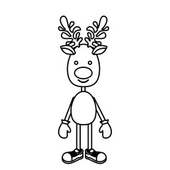 silhouette reindeer standing with gloves and shoes vector illustration